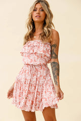 Raquel Strapless Layered Dress Floral Print Blush