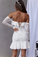 Mae Long Sleeve Sweetheart Crochet Lace Dress White