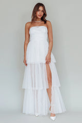 Haeven Tiered Strapless Maxi Dress White