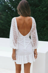 Halley Balloon Sleeve Frill Bust Flounce Hem Lace Dress White