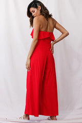 Hamilton Bandeau Ruffle Wide Leg Jumpsuit Red