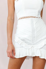 Walk This Way Pintuck Ruffle Detail Dress White