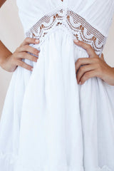 Maple Embroidered Trim Halterneck Dress White