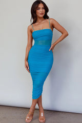 Saturday Nights Lace-Up Back Midi Dress Teal