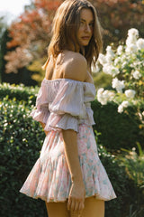 Josephina Off-Shoulder Lace-Up Front Crop Top Lilac