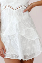 Lullaby Circle Lace Trim Fluted Hem Dress White