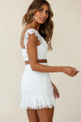 Sonnet Lace Trim Crop Top White
