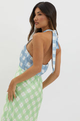 Lavara Halterneck Maxi Dress Checker Green