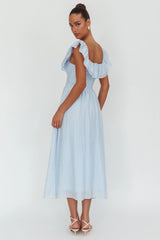 Serinah Basque Waist Off-Shoulder Maxi Dress Blue
