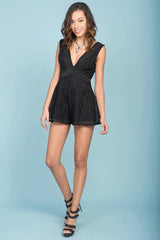 Helena Embroidered Overlay Romper Black
