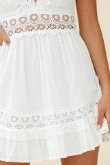 Indio Crochet Insert Deep V-Neckline Dress White
