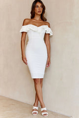 Rossi Ruffled Off The Shoulder Bodycon Dress White