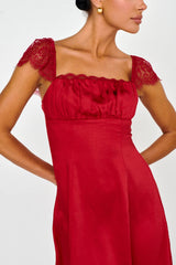 Invites Only Lace Shoulder Mini Dress Red